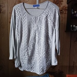 Simply Styled By Sears Floral Embroidered Mesh Overlay Top Size M…